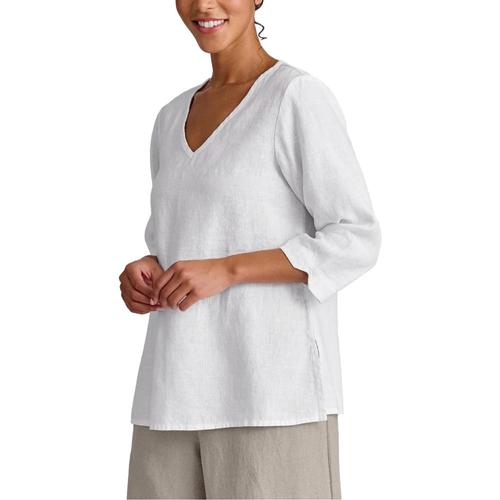 FLAX Women's V Pullover Shirt White