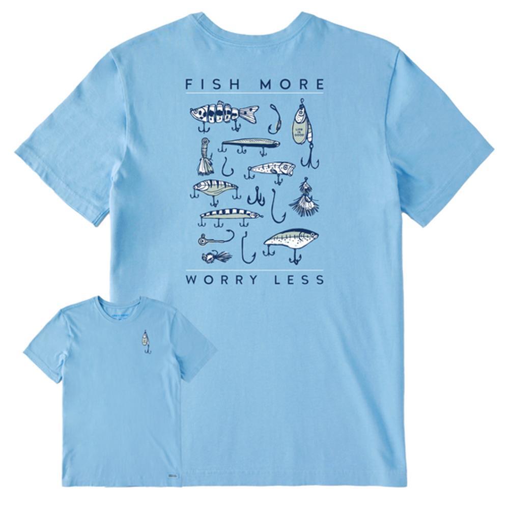 Life Is Good Men's Fish More Worry Less Hooks and Tackle Short Sleeve Crusher Tee
