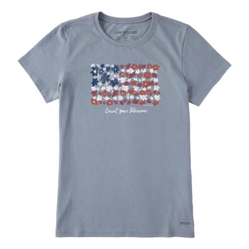 Life is Good Women's Count Your Blossoms USA Flag Short Sleeve Crusher Tee Stoneblue