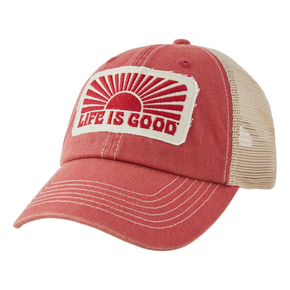 Life is Good Horizontal Sunburst Old Favorite Mesh Back Cap FADEDRED