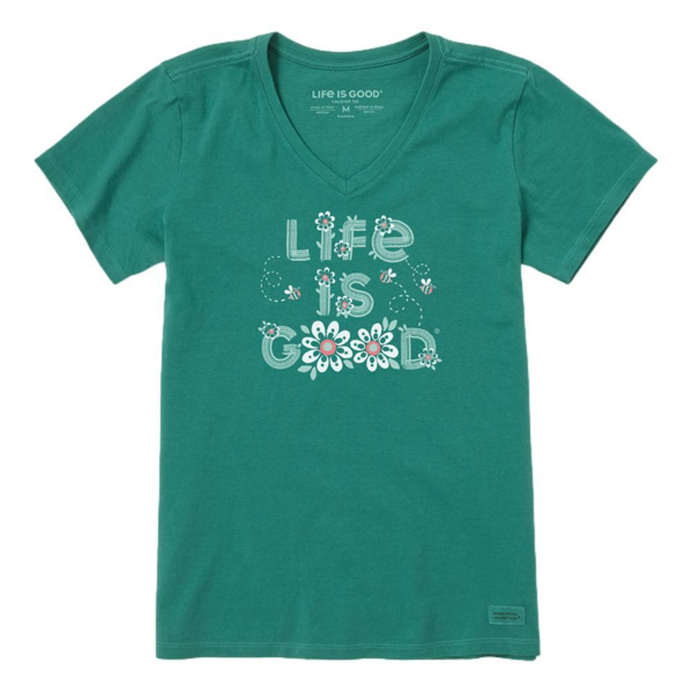 Life is Good Women's Life is Good Daisy Bees Short Sleeve Crusher Vee SPRUCEGREEN
