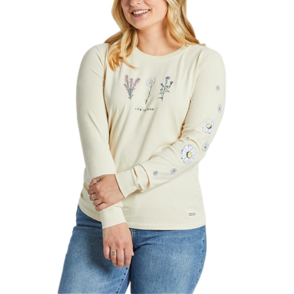 Life is Good Women's Detailed Wildflowers Long Sleeve Crusher Tee PUTTYWHITE
