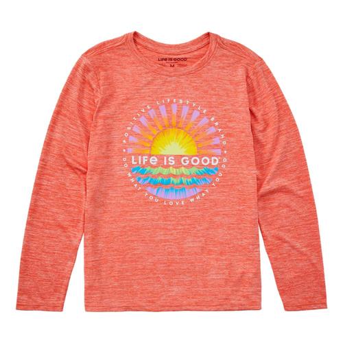 Life is Good Kids Tie Dye Sunset Burst Long Sleeve Sun Crusher Tee Mango