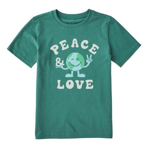 Life is Good Kids Peace & Love Earth Crusher Tee Sprucegrn