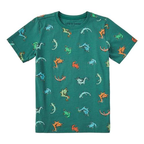 Life is Good Kids Axolotl and Amphibians Pattern Crusher Tee Sprucegrn